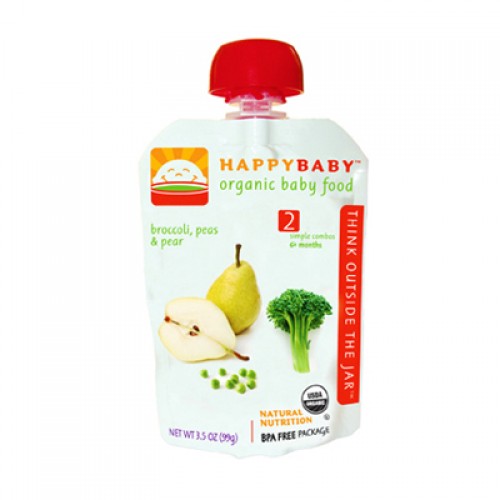 Happy Baby Stage 2 Organic Baby Food - Peas, Brocolli & Pears (16, 3.5 oz.)