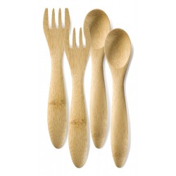 Bambu Baby Bamboo Utensils, Fork & Spoon 2 sets, 4 pieces total