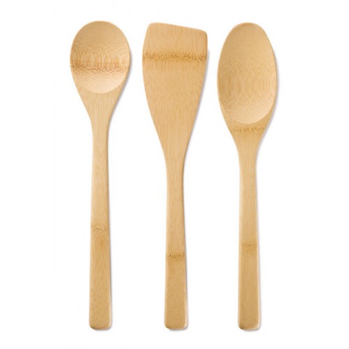 Bambu Bamboo Kitchen Basics Set of 3 Round Spoon, Spatula, & Spoon