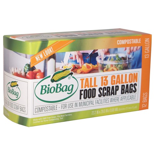 BioBag 13 Gallon Tall Food Scrap Waste Bags - Case (12 Bags per Box, 12 Boxes per Case)